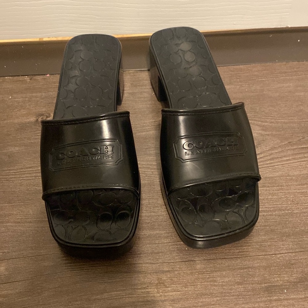 AUTHENTIC COACH BLACK CC LOGO SLIPPER SANDALS